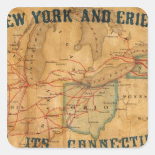Karte der New- York und Erie-Eisenbahn Quadratischer Aufkleber