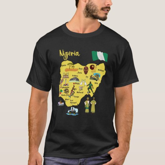 Karte der nigerianischen Sehenswürdigkeiten Symbol T-Shirt (Vorderseite)