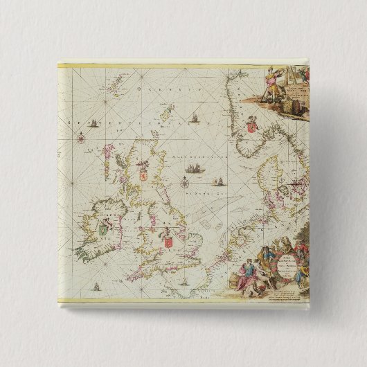 Karte der Nordsee, c.1675 Button (Vorderseite)