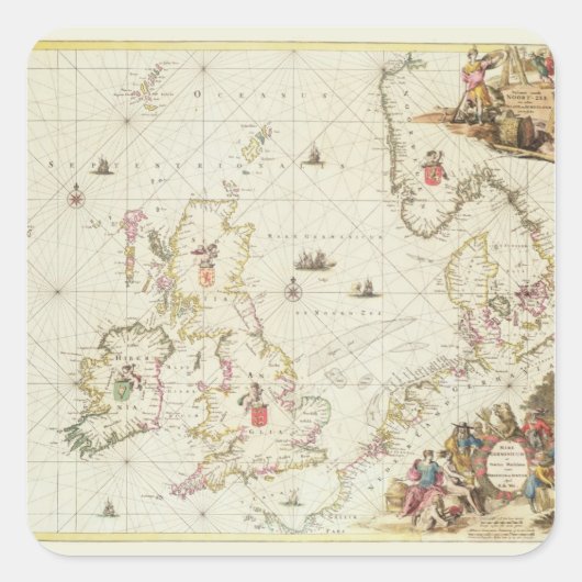 Karte der Nordsee, c.1675 Quadratischer Aufkleber (Vorderseite)