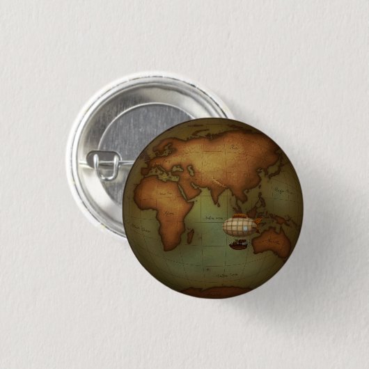Karte der östlichen Hemisphäre mit Luftschiff Stea Button (Vorne & Hinten)