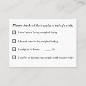 Karte der Patientengewichte für medizinische Ämter (Rückseite)