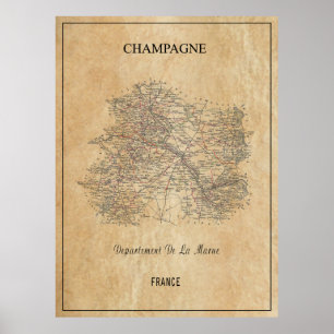 KARTE DER REGION CHAMPAGNE VON FRANKREICH 1852 POSTER