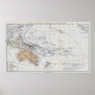 Karte der Rennen von Ozeanien und von Australasien Poster