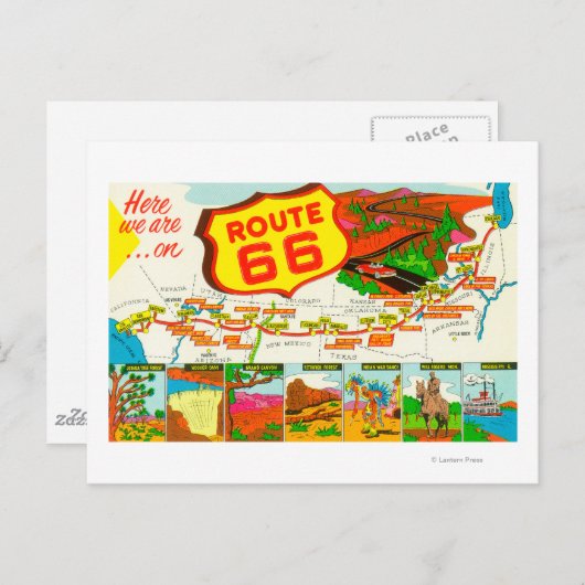 Karte der Route 66 von Los Angeles nach Chicago (Vorne/Hinten)