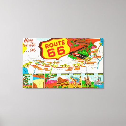 Karte der Route 66 von Los Angeles nach Chicago Leinwanddruck (Vorderseite)