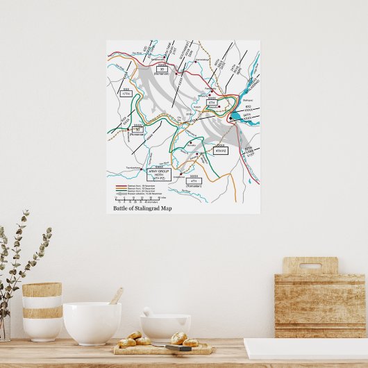 Karte der Schlacht von Stalingrad im Zweiten Weltk Poster (Küche)