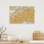 Karte der Schweiz Veröffentlicht 1913 Baedeker Poster (Küche)