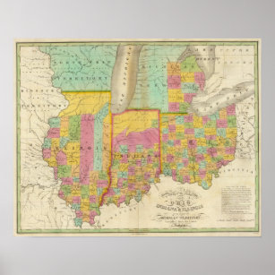 Karte der Staaten von Ohio Indiana & Illinois Poster