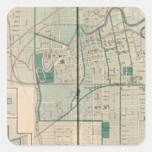 Karte der Stadt Fort Wayne mit Cedarville Quadratischer Aufkleber (Vorderseite)