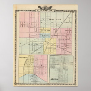 Karte der Stadt Galesburg, Monmouth und Aledo Poster
