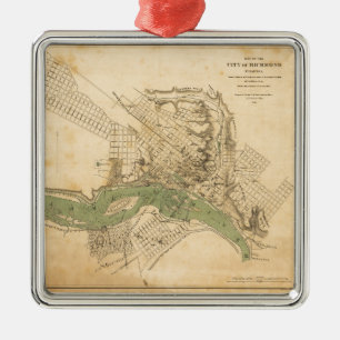 Karte der Stadt Richmond, Virginia (1858-1864) Ornament Aus Metall