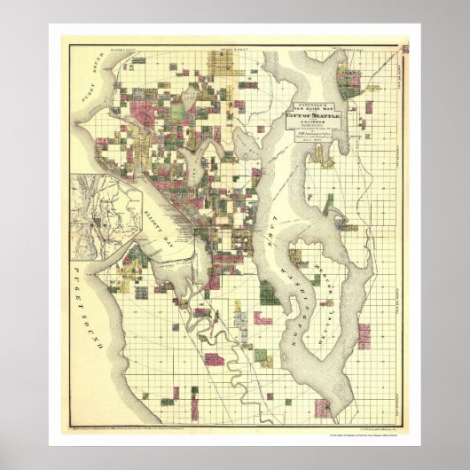 Karte der Stadt Seattle 1890 Poster (Vorne)