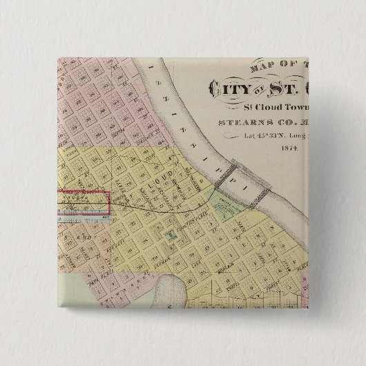 Karte der Stadt St. Cloud, Minnesota Button (Vorderseite)
