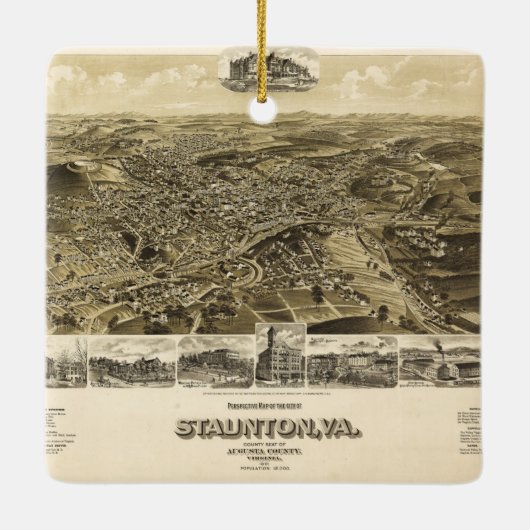 Karte der Stadt Staunton, Virginia (1891) Keramikornament (Rückseite)