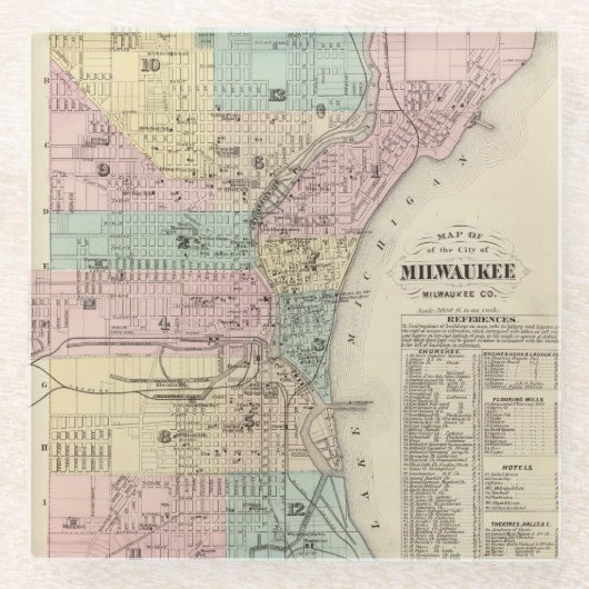 Karte der Stadt von Milwaukee, Milwaukee Co Glasuntersetzer (Vorderseite)