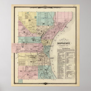 Karte der Stadt von Milwaukee, Milwaukee Co Poster