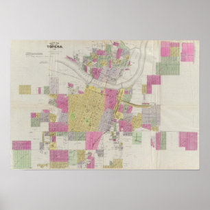 Karte der Stadt von Topeka Poster