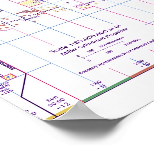 Karte der Standardzeitzonen der Welt Poster (Ecke)