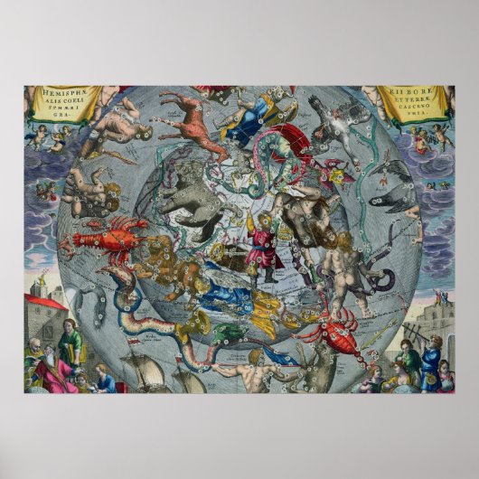 Karte der Sternbilder des Nordens Poster (Vorne)