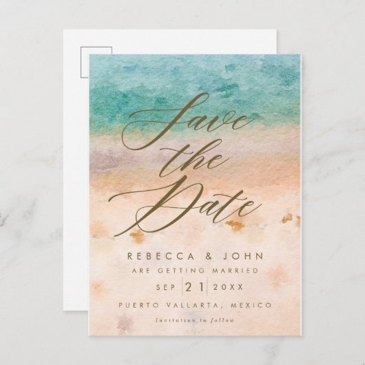 Karte der Strand-Hochzeit in Urlaubsort Save the (Vorne/Hinten)