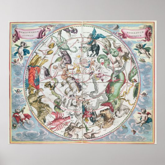 Karte der südlichen Hemisphäre Poster (Vorne)