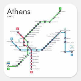 Karte der U-Bahn von Athen Quadratischer Aufkleber