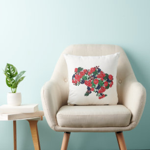 Karte der Ukraine aus Blume und Viburnum-Beeren Kissen