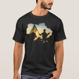 Karte der Ukraine mit einem ukrainischen Soldaten T-Shirt