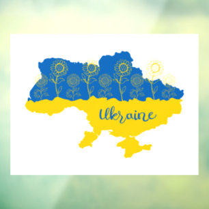 Karte der Ukraine mit Sonnenblume und ukrainischer Fensteraufkleber