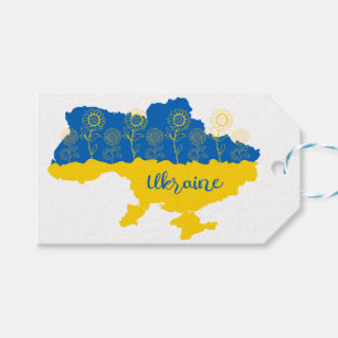 Karte der Ukraine mit Sonnenblume und ukrainischer Geschenkanhänger