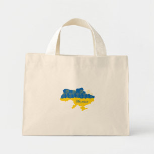 Karte der Ukraine mit Sonnenblume und ukrainischer Mini Stoffbeutel