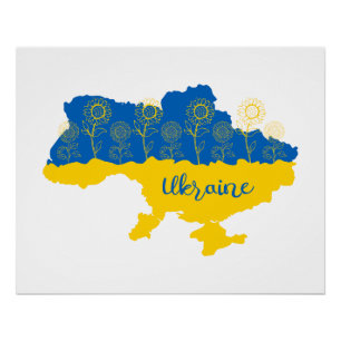 Karte der Ukraine mit Sonnenblume und ukrainischer Poster