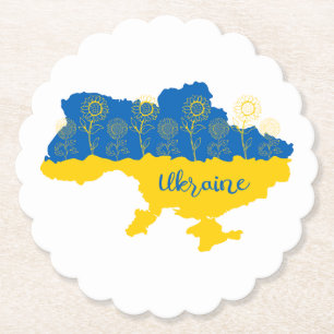 Karte der Ukraine mit Sonnenblume und ukrainischer Untersetzer