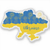 Karte der Ukraine mit Sonnenblumen und ukrainische Aufkleber (Vorderseite)