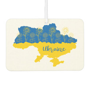Karte der Ukraine mit Sonnenblumen und ukrainische Autolufterfrischer