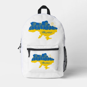 Karte der Ukraine mit Sonnenblumen und ukrainische Bedruckter Rucksack