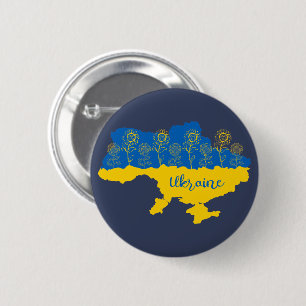 Karte der Ukraine mit Sonnenblumen und ukrainische Button