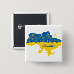 Karte der Ukraine mit Sonnenblumen und ukrainische Button