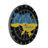 Karte der Ukraine mit Sonnenblumen und ukrainische Dartscheibe (Vorderseite Links)
