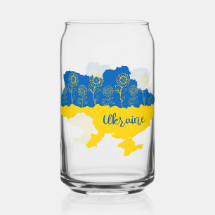 Karte der Ukraine mit Sonnenblumen und ukrainische Dosenglas