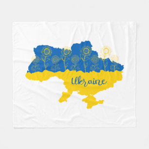 Karte der Ukraine mit Sonnenblumen und ukrainische Fleecedecke