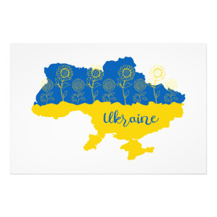 Karte der Ukraine mit Sonnenblumen und ukrainische Fotodruck