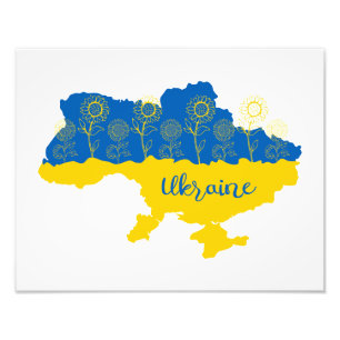 Karte der Ukraine mit Sonnenblumen und ukrainische Fotodruck
