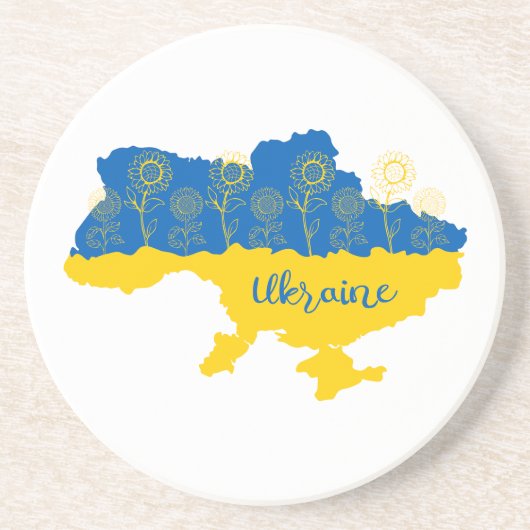Karte der Ukraine mit Sonnenblumen und ukrainische Getränkeuntersetzer (Vorne)