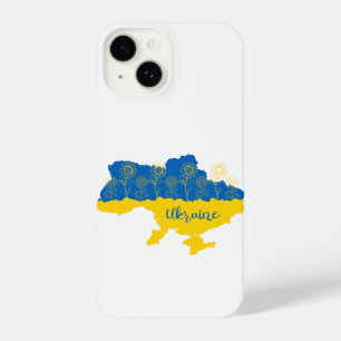 Karte der Ukraine mit Sonnenblumen und ukrainische iPhone 14 Hülle