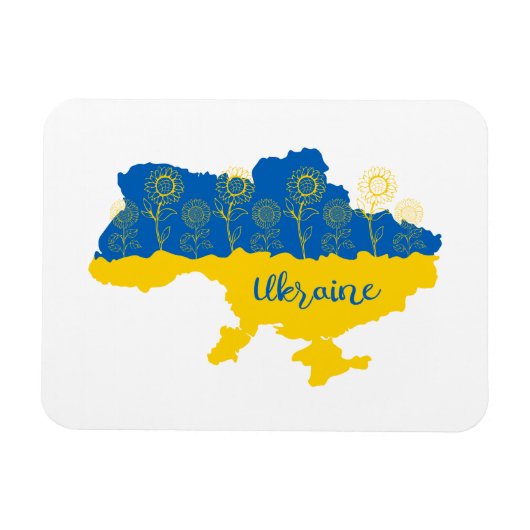 Karte der Ukraine mit Sonnenblumen und ukrainische Magnet (Horizontal)