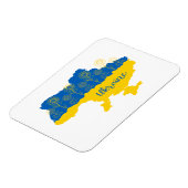 Karte der Ukraine mit Sonnenblumen und ukrainische Magnet (Linke Seite)