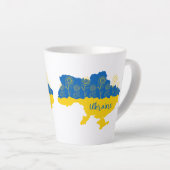 Karte der Ukraine mit Sonnenblumen und ukrainische Milchtasse (Rechte Ecke)