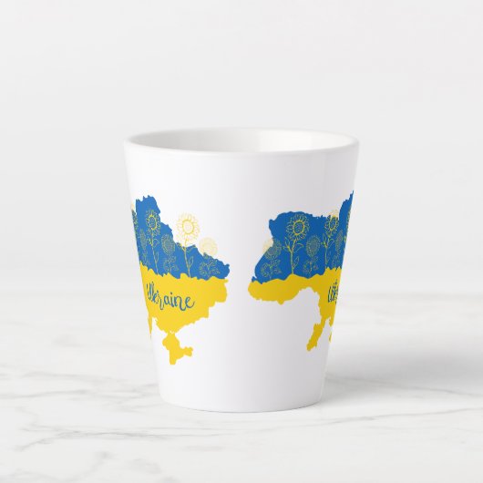 Karte der Ukraine mit Sonnenblumen und ukrainische Milchtasse (Vorderseite)